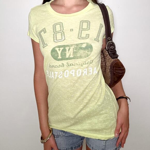 Butter yellow and green y2k Aeropostale baby tee - Picture 2 of 6
